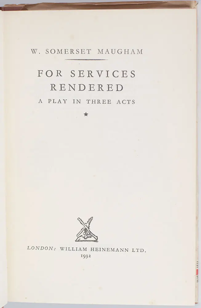 For Services Rendered: A Play in Three Acts.