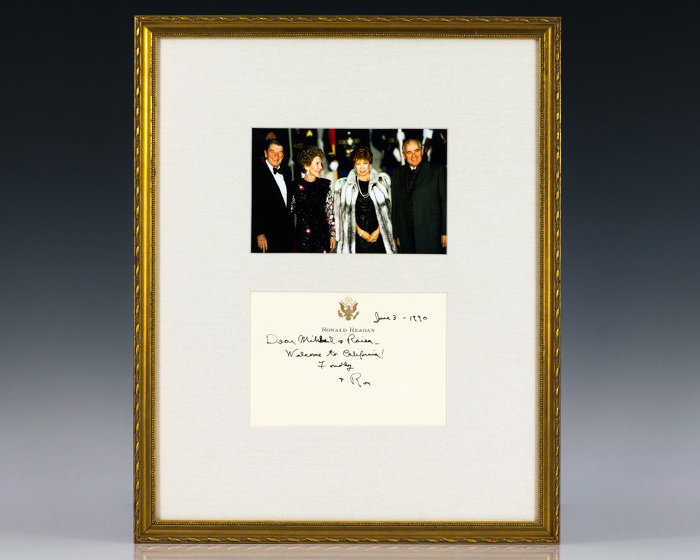Ronald Reagan Autographed Note To Mikhail and Raisa Gorbachev.