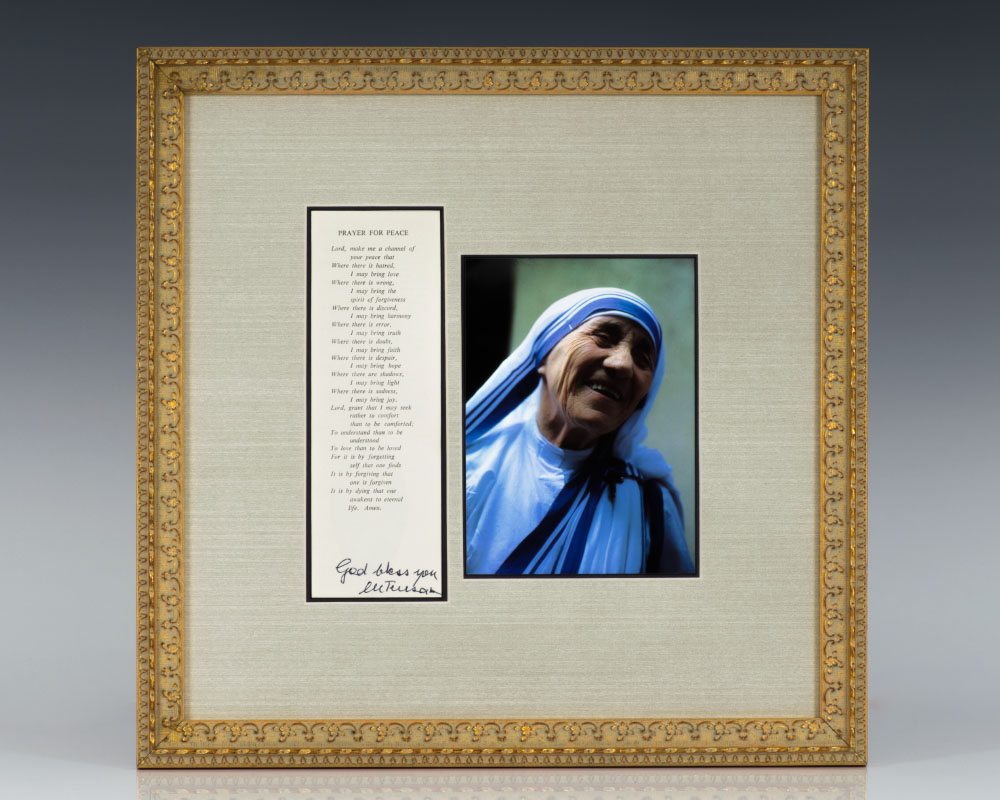Mother Teresa Signed St. Francis of Assisi's Prayer For Peace.
