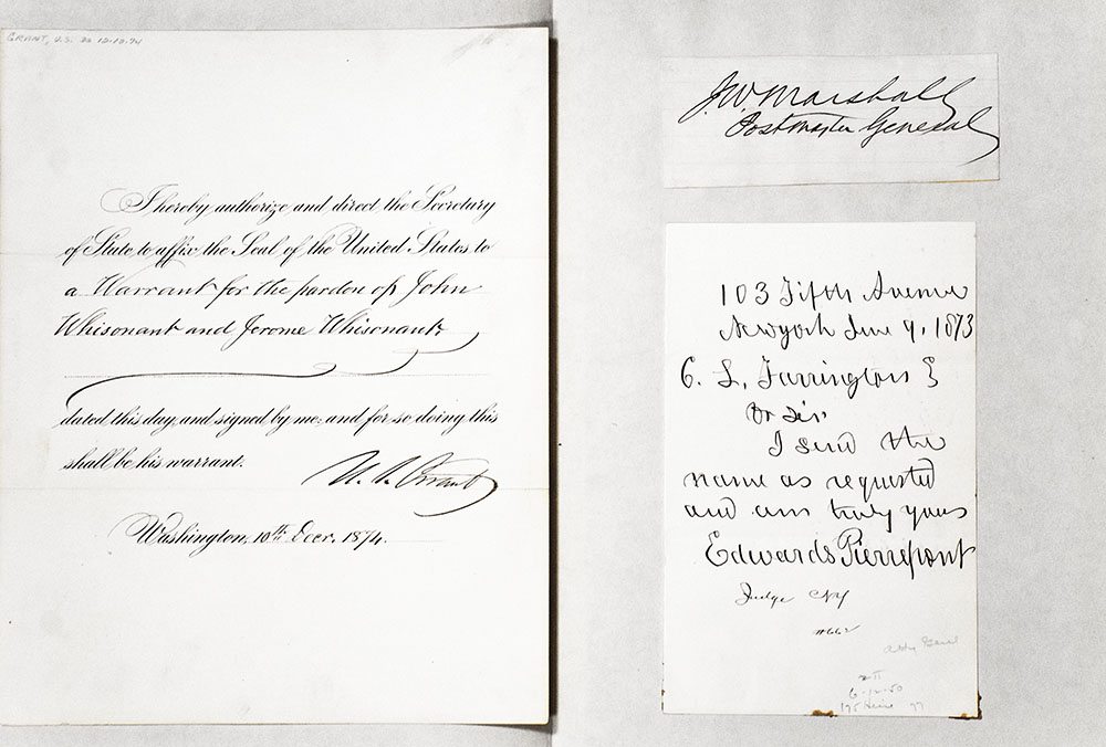 Collection of documents signed by President Grant and eight members of his presidential administration.