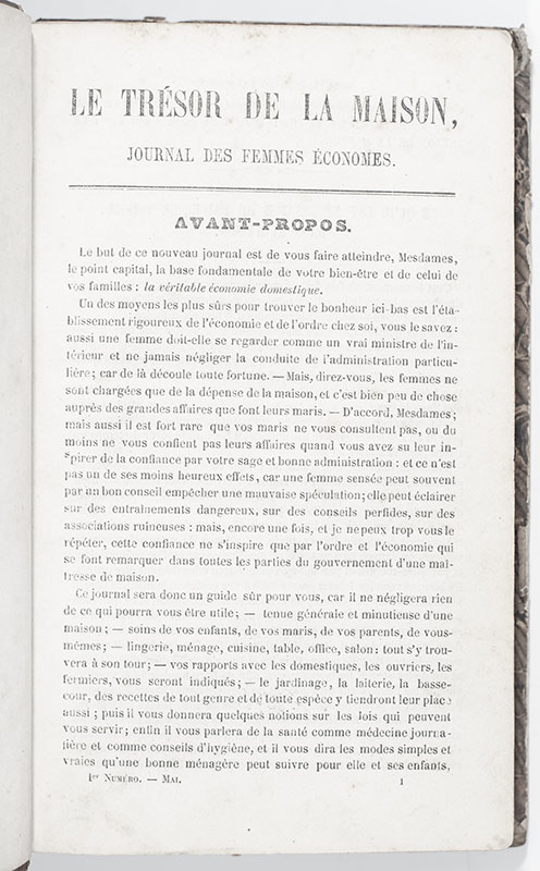 Le Tresor de la Maison, Journal des Femmes Economes.