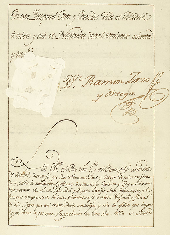 Don Ramon Zazo of Ortega Signed Patent of Nobility.