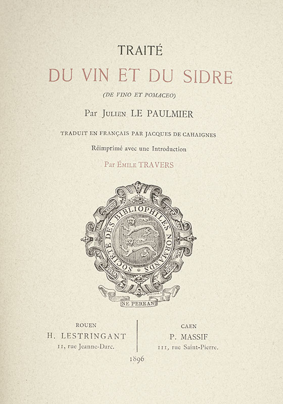 Traite Du Vin Et Du Sidre.