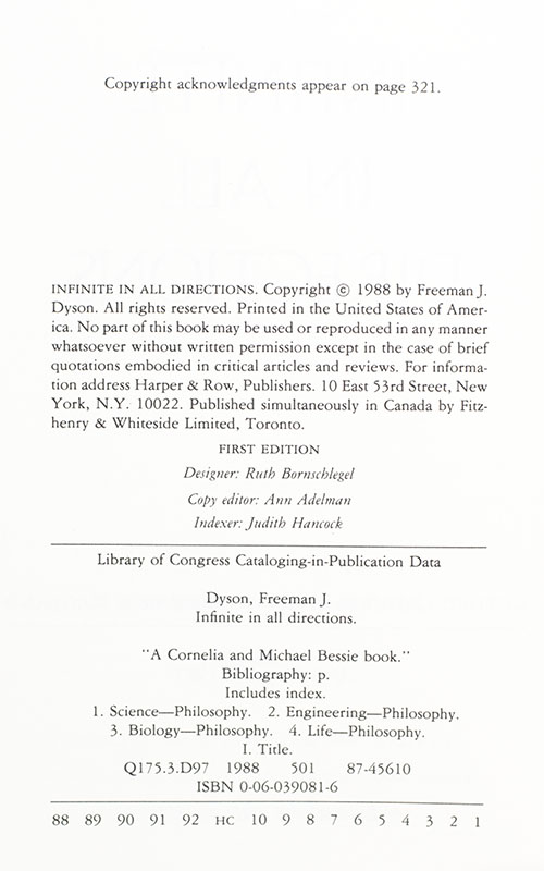 Infinite in All Directions: Gifford Lectures Given at Aberdeen, Scotland April--November 1985.