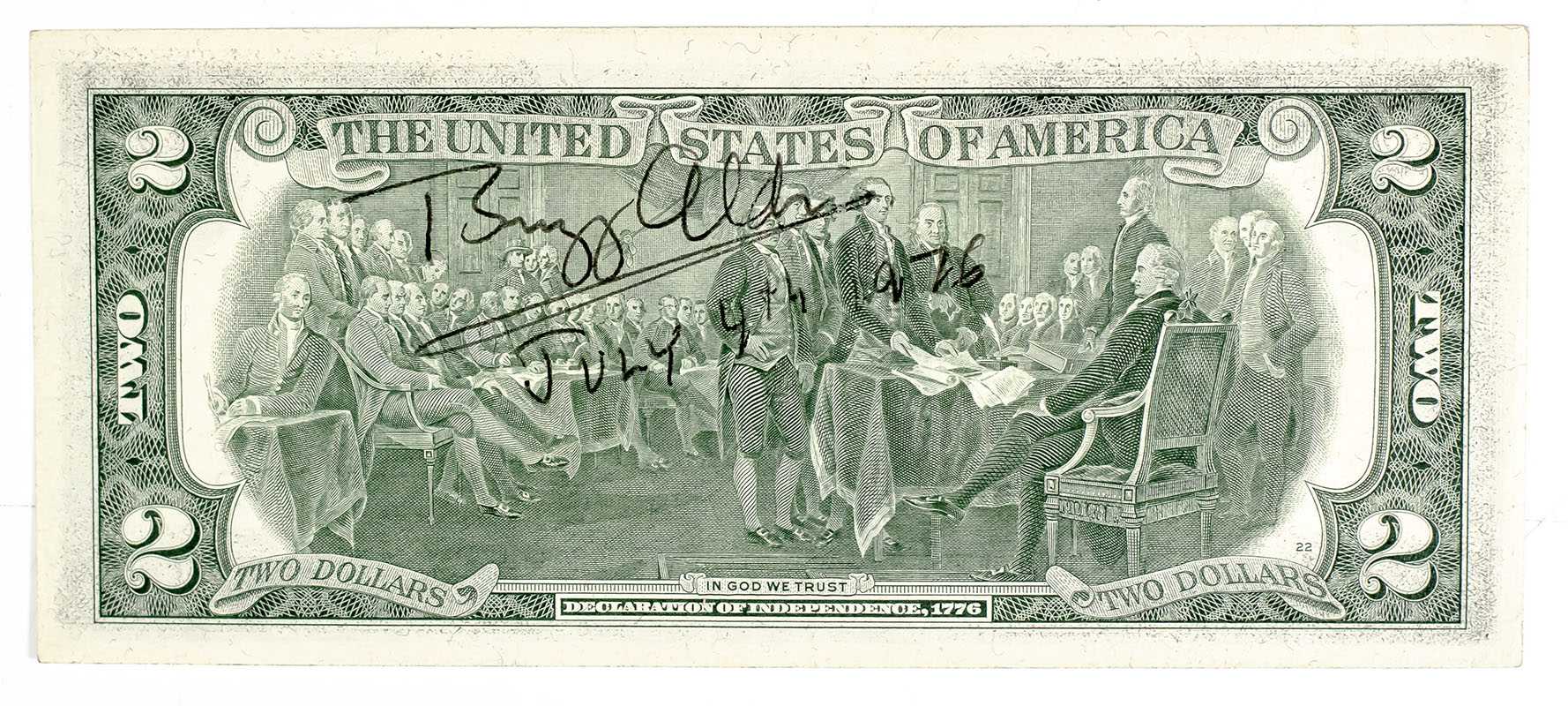 Buzz Aldrin Signed Two Dollar Bill. - Image 2