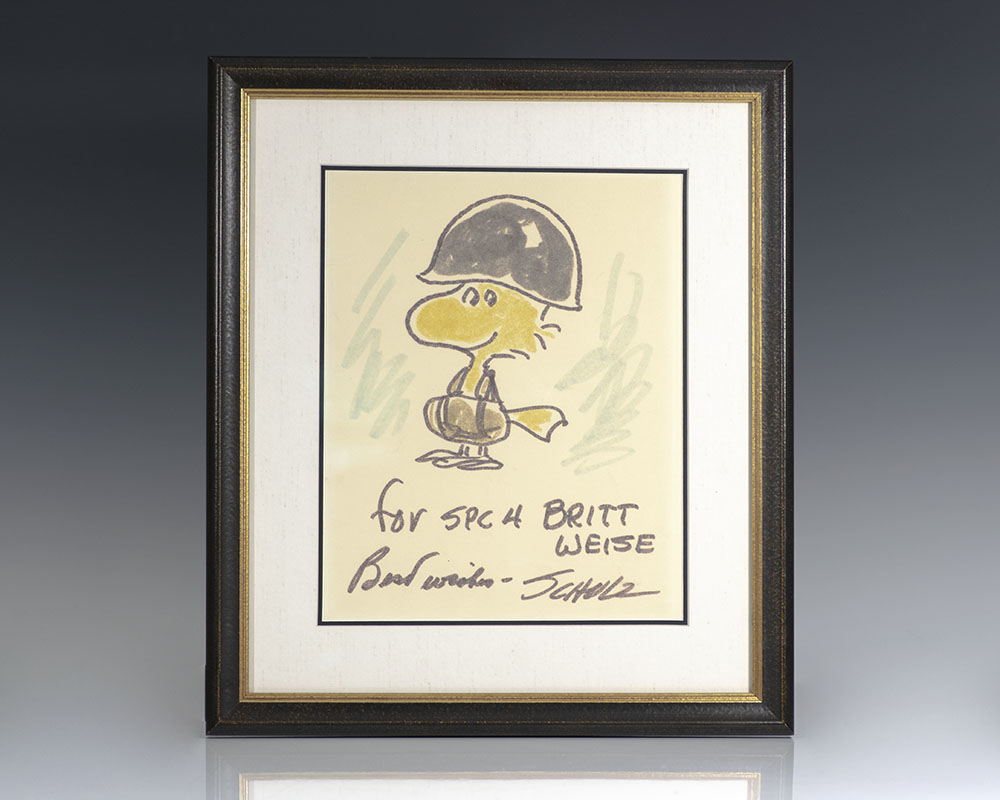 Charles Schulz Signed Woodstock Drawing.