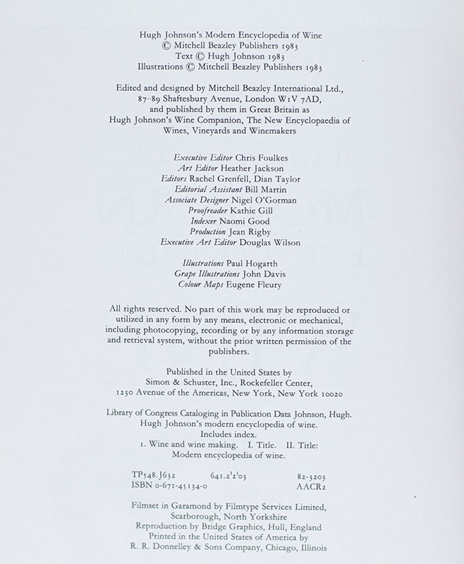 Hugh Johnson's Modern Encyclopedia of Wine.