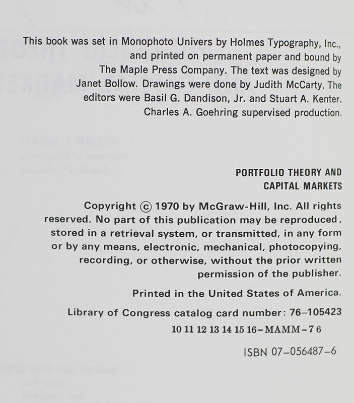 Portfolio Theory & Capital Markets.