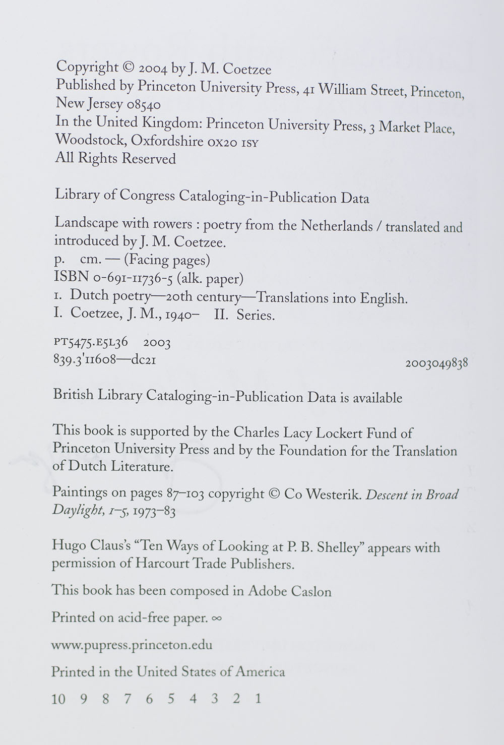 Landscape with Rowers: Poetry from the Netherlands.