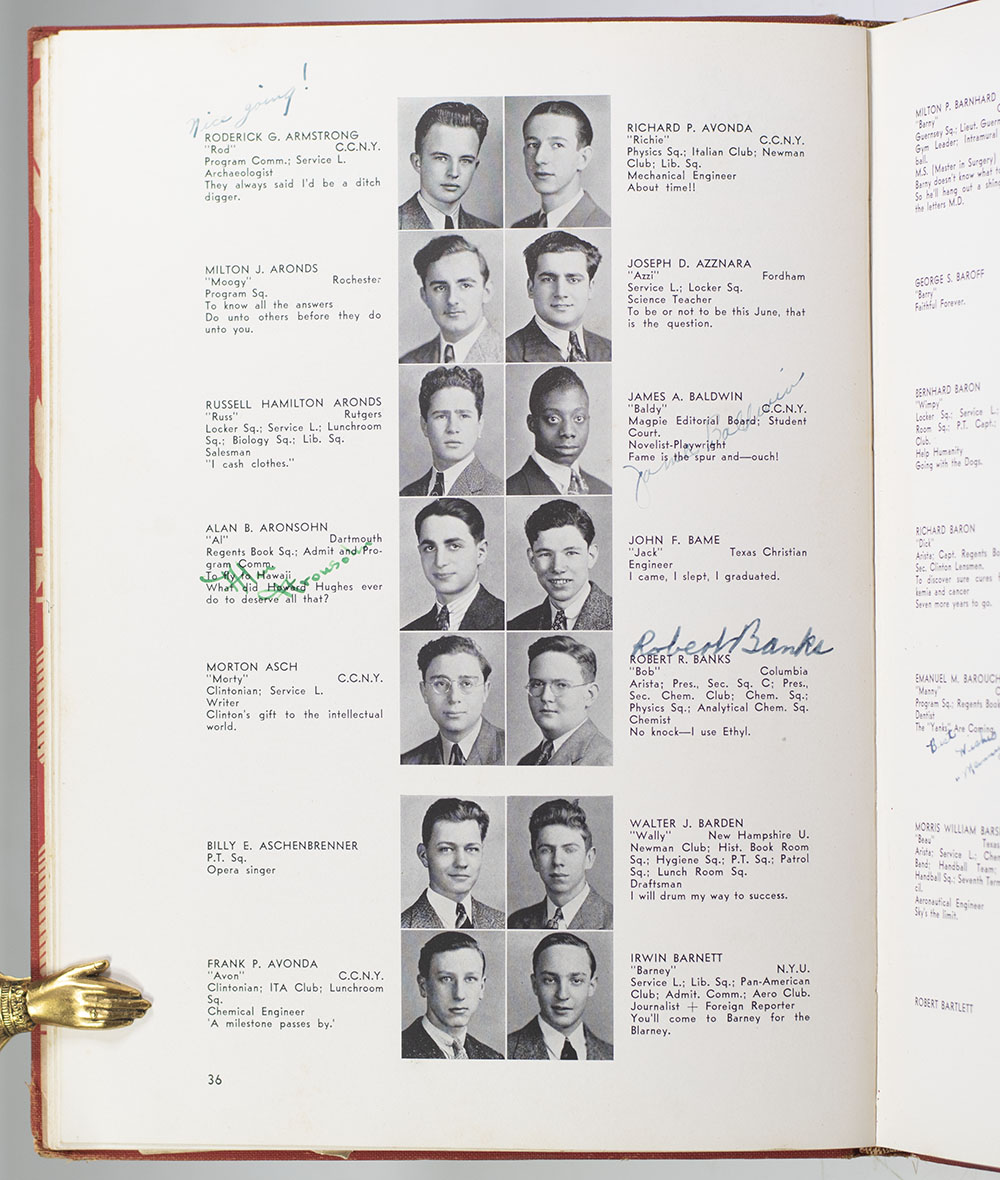 James Baldwin Signed De Witt Clinton High School Class of 1941 Yearbook.