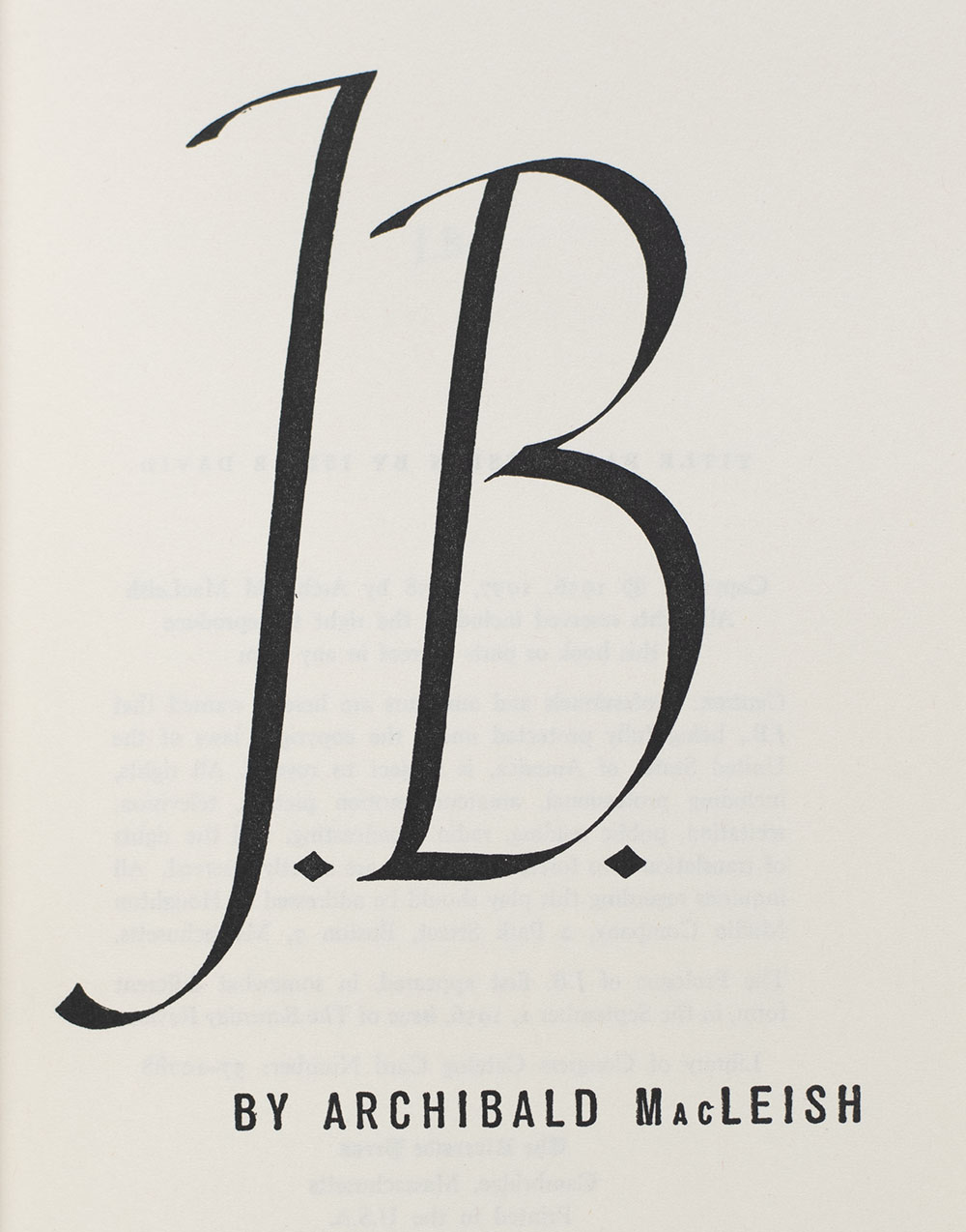 J.B. A Play in Verse by Archibald MacLeish.