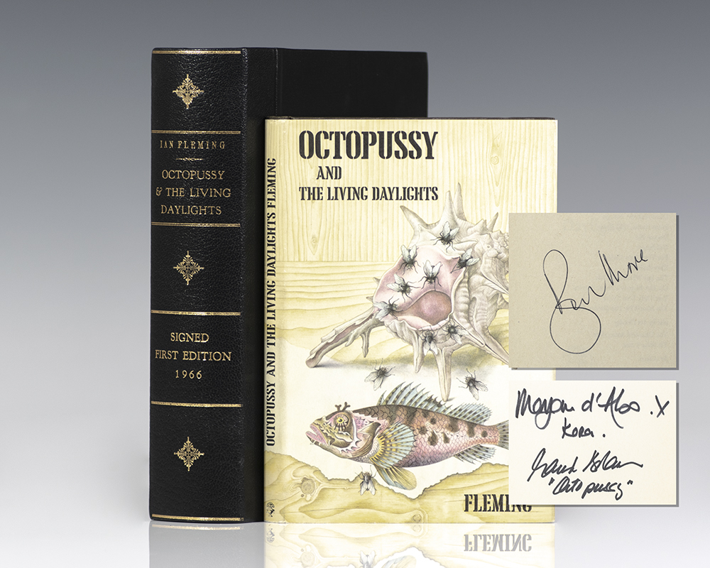 First Edition of Ian Flemining's Octopussy and the Living Daylights; Signed by Roger Moore, Maud Adams and Maryam D'Abo