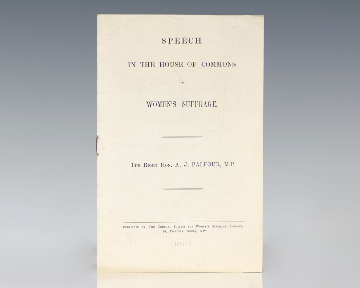 Speech In The House of Commons on Women's Suffrage.