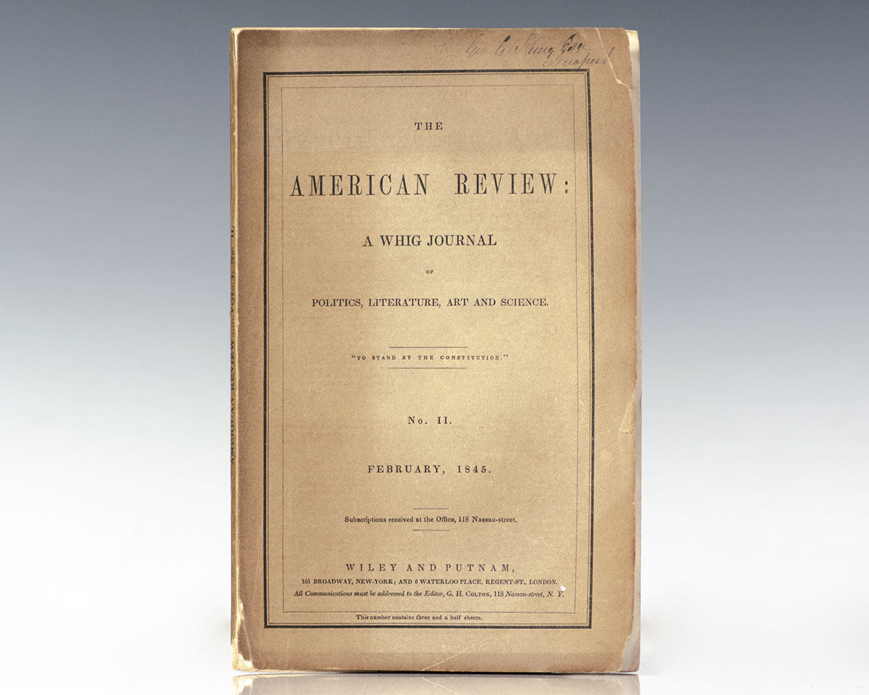 The Raven. [In The American Review: A Whig Journal of Politics, Literature, Art and Science. No. II February, 1845.