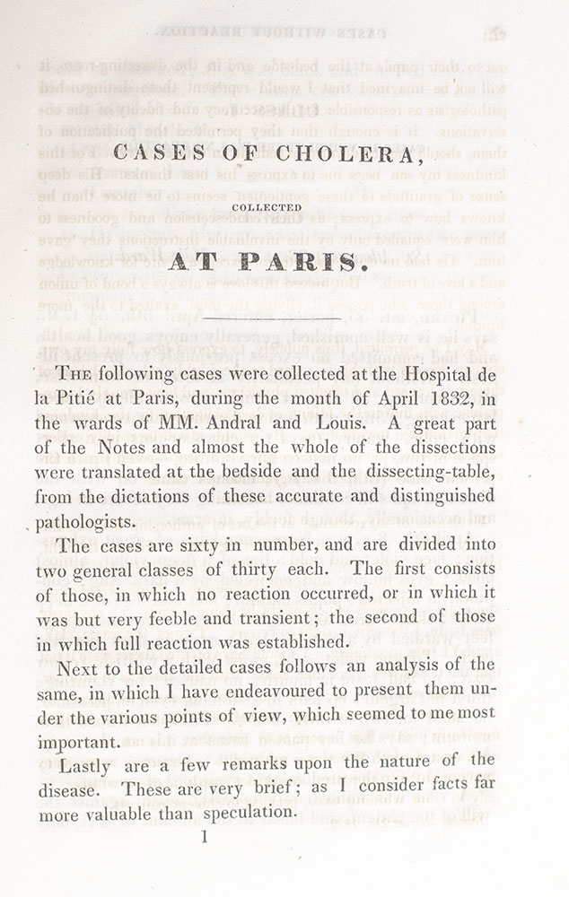 Cases of Cholera Collected at Paris, in the Month of April, 1832, in the Wards of MM. Andral and Louis at the Hospital La Pitie.