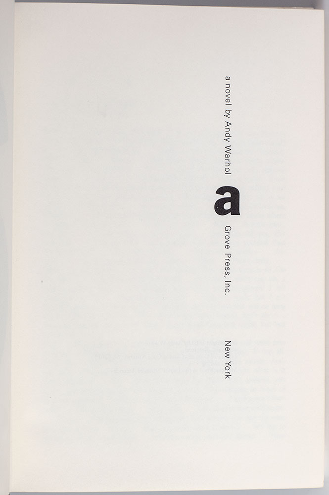 a: A novel by Andy Warhol.