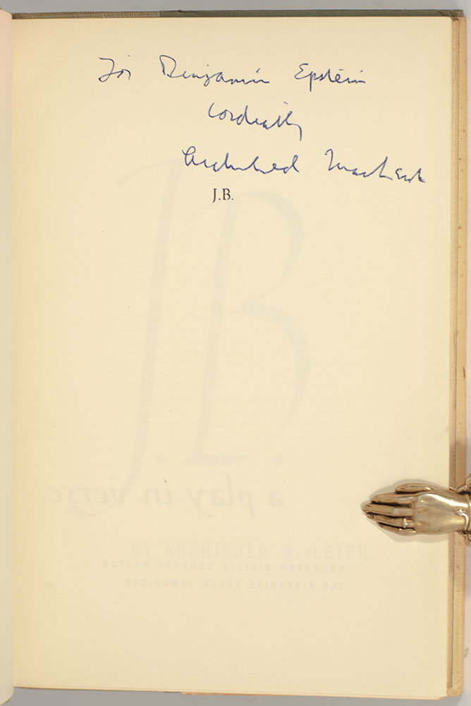 J.B. A Play in Verse by Archibald MacLeish.