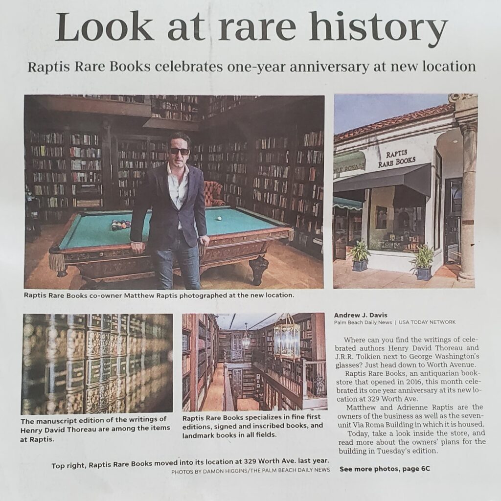 Raptis Rare Books Palm Beach Daily News