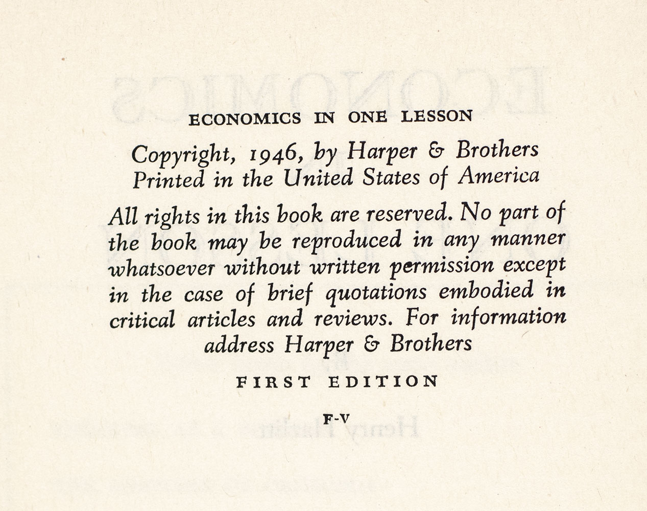 Economics In One Lesson.