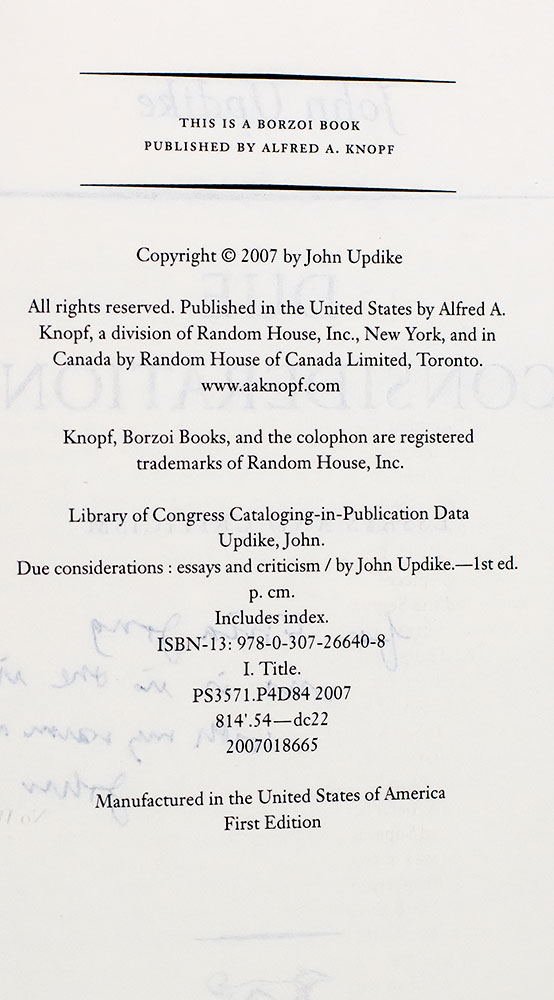 Due Considerations: Essays and Criticism.