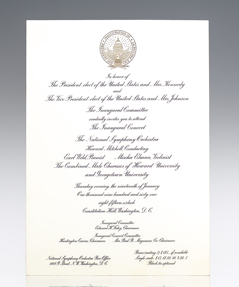 President John F. Kennedy Inaugural Event Invitations.