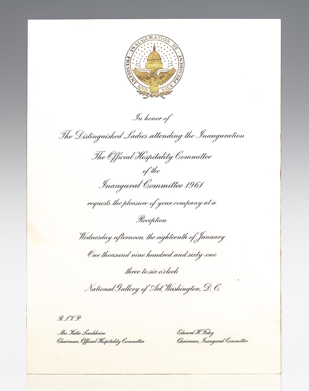 President John F. Kennedy Inaugural Event Invitations.