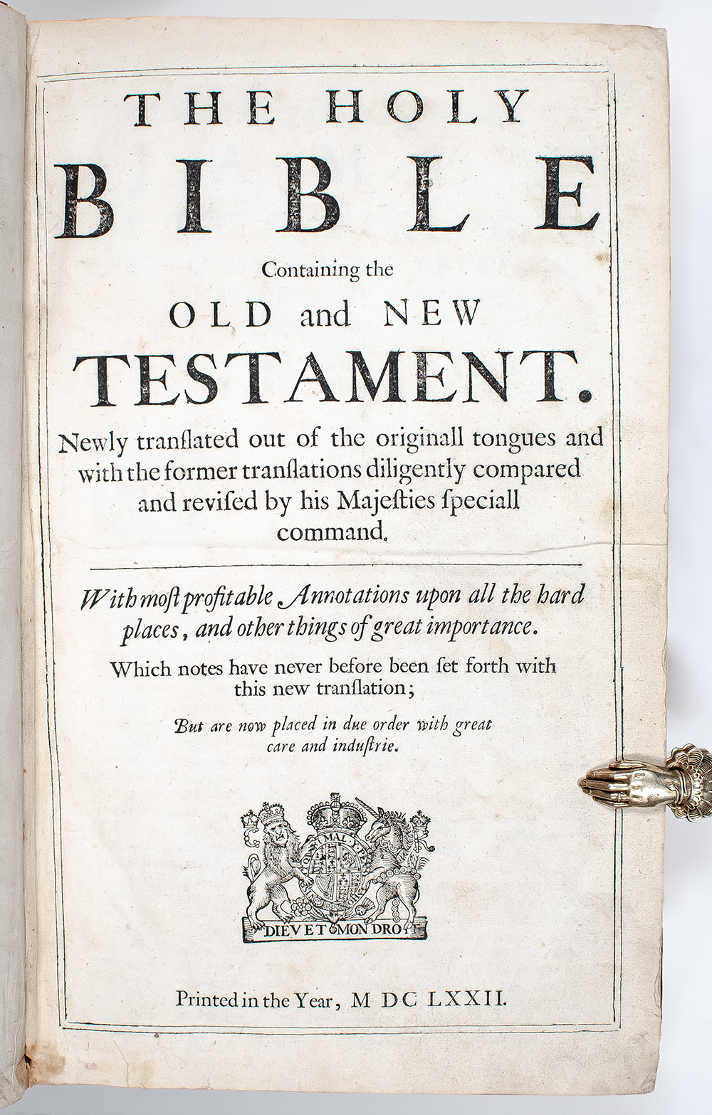 The Holy Bible Containing the Old and New Testament. Newly Translated out of the original tongues and with the former translations diligently compared and revised by his Majesties special Command.