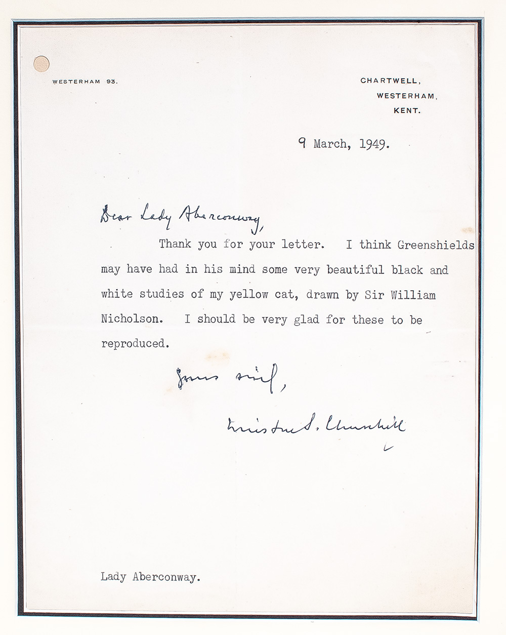 Churchill Typed Letter Signed.