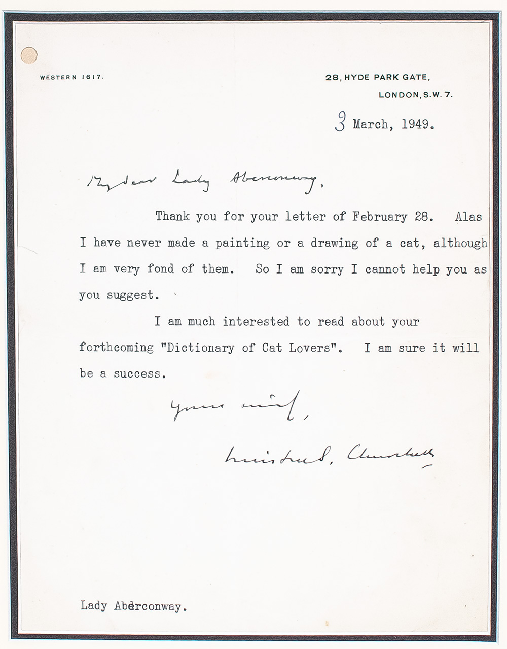 Churchill Typed Letter Signed.