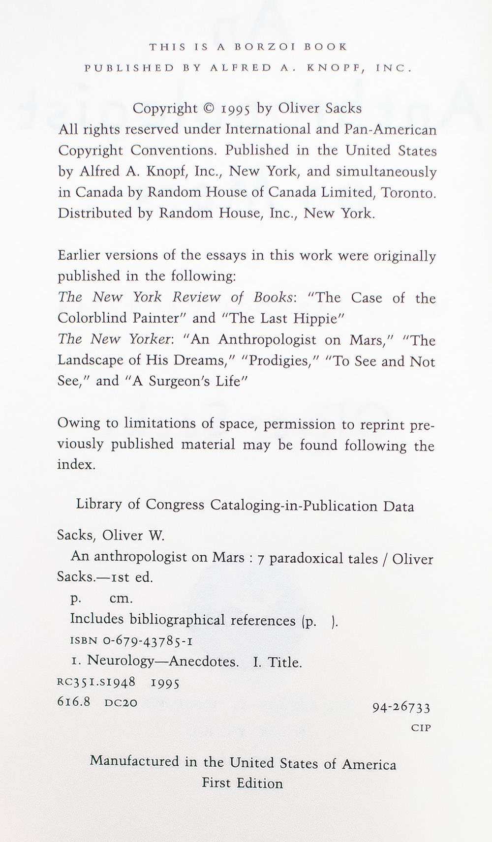 An Anthropologist on Mars: Seven Paradoxical Tales.
