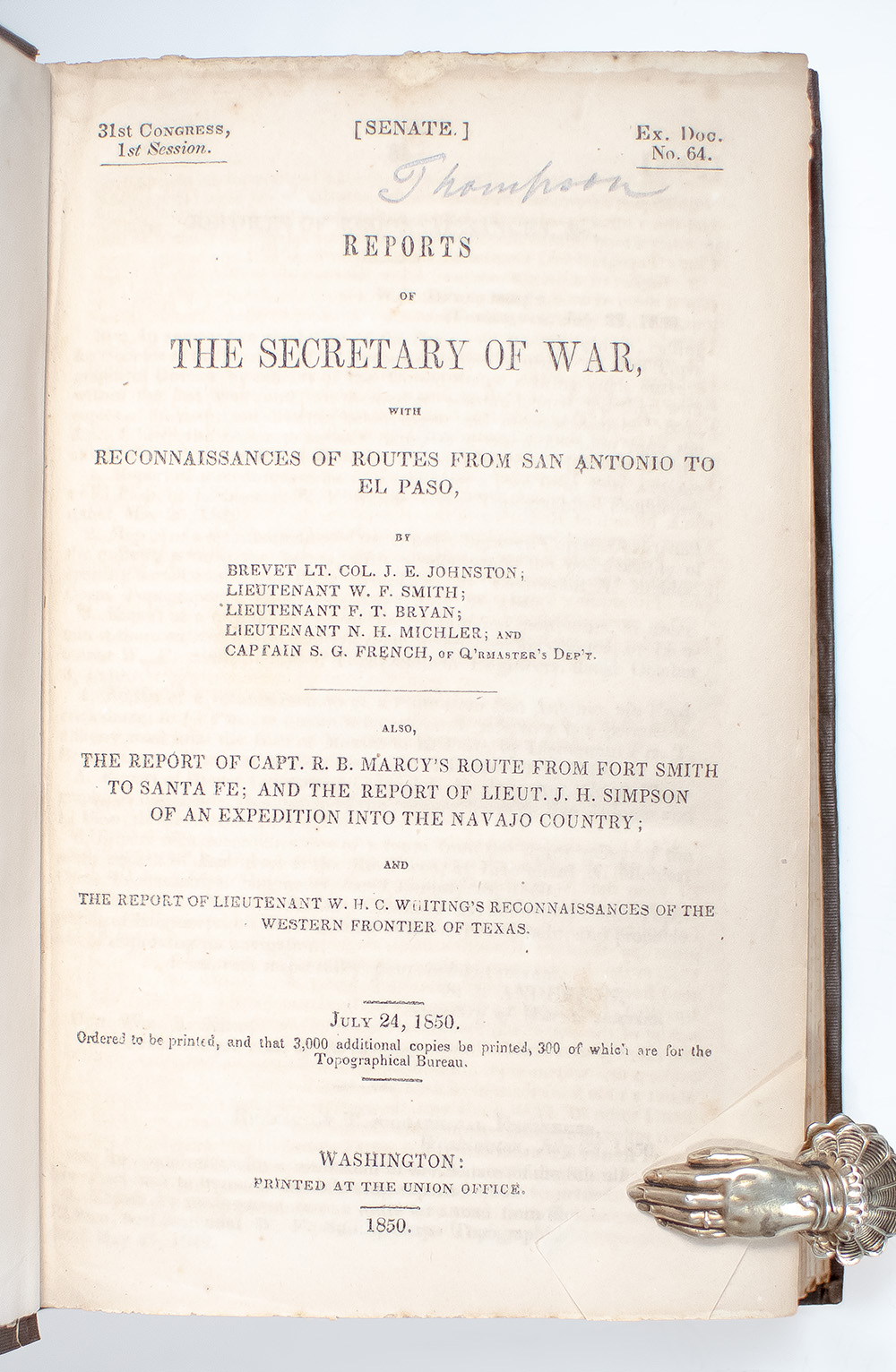 Reports of the Secretary of War, with Reconnaissances of Routes from San Antonio to El Paso.