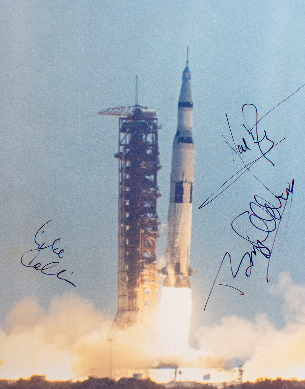 Neil Armstrong, Buzz Aldrin, and Michael Collins Signed Photograph of the Apollo 11 Launch.