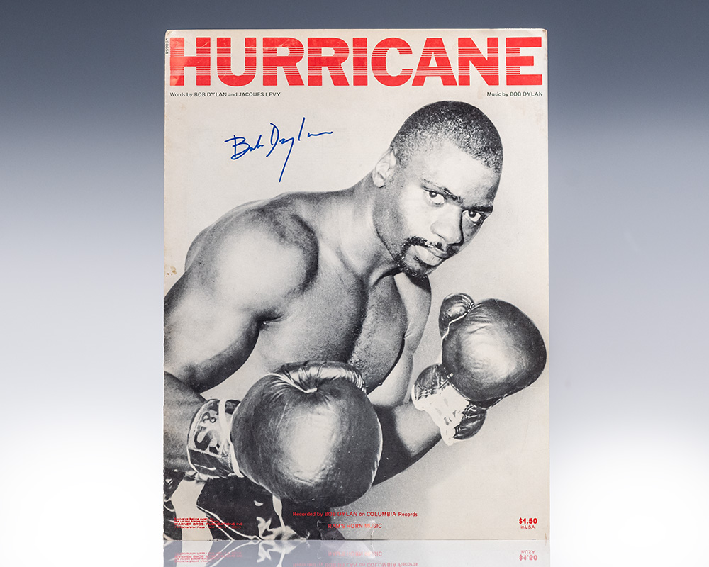 Bob Dylan Signed Sheet Music For Hurricane by Bob Dylan and Jacques Levy.