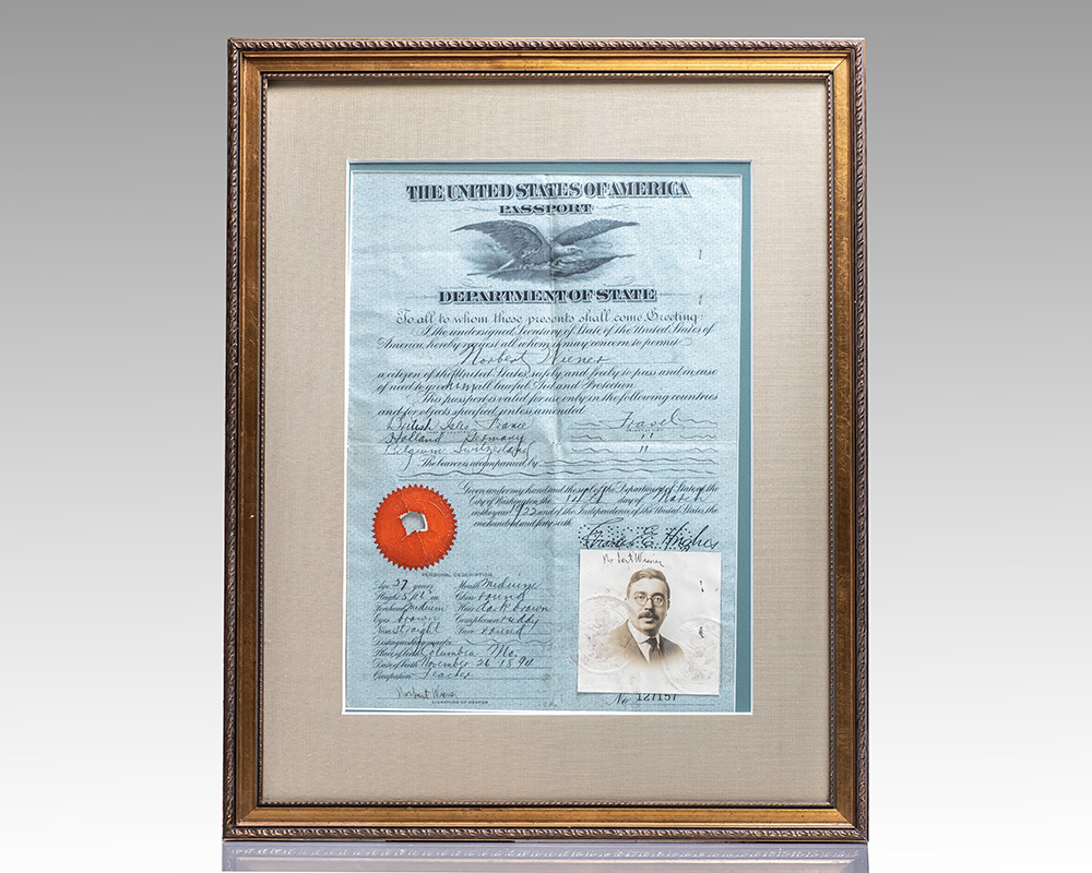 Norbert Wiener Signed Passport and Photograph.