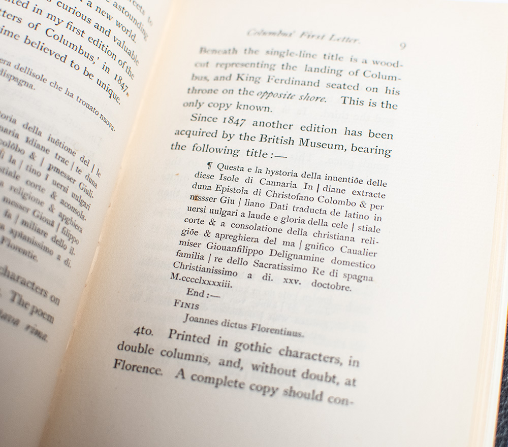 The Bibliography of the First Letter of Christopher Columbus, Describing His Discovery of the New World.