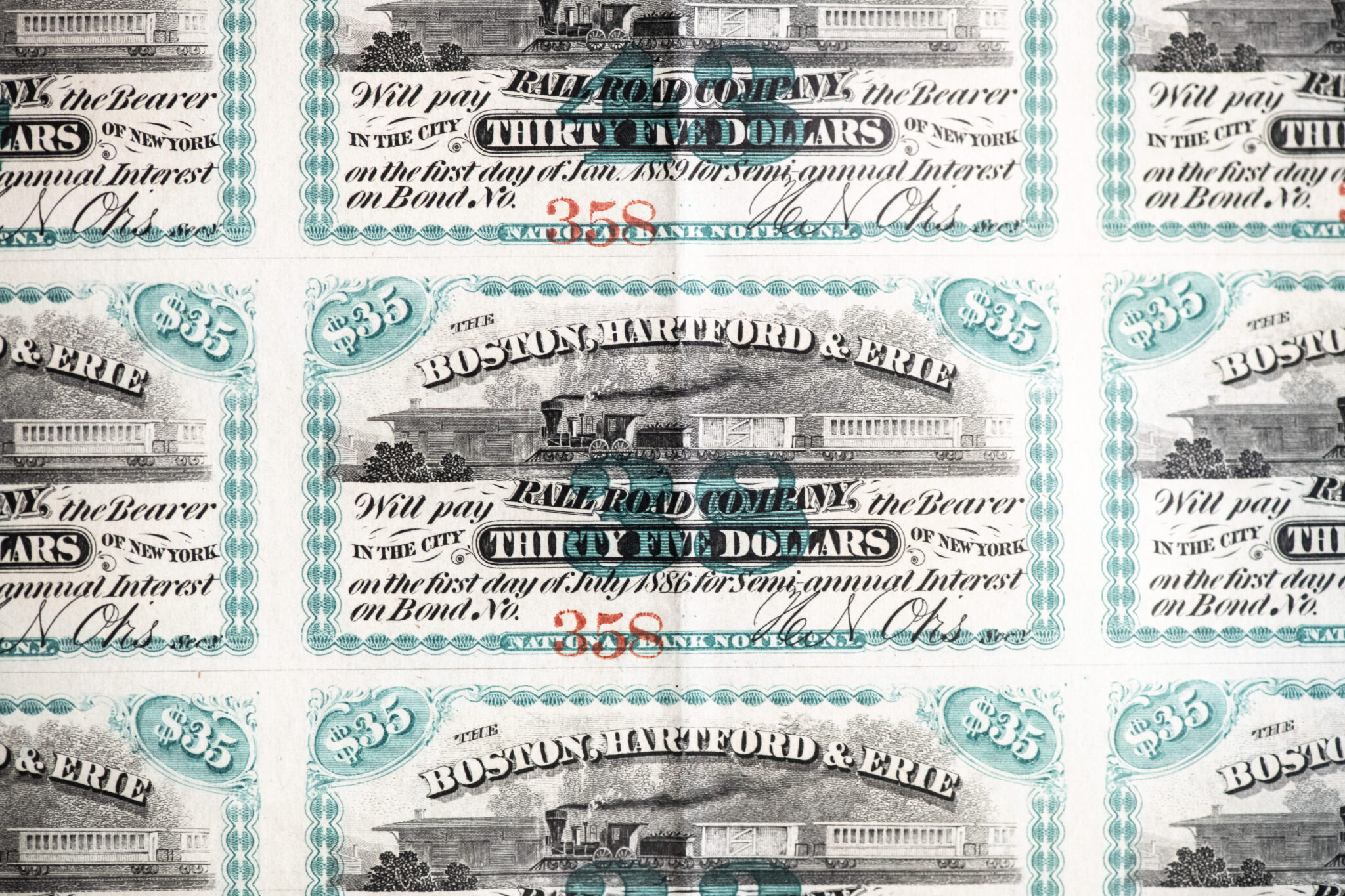Boston, Hartford, and Erie Rail Road Company Bond.
