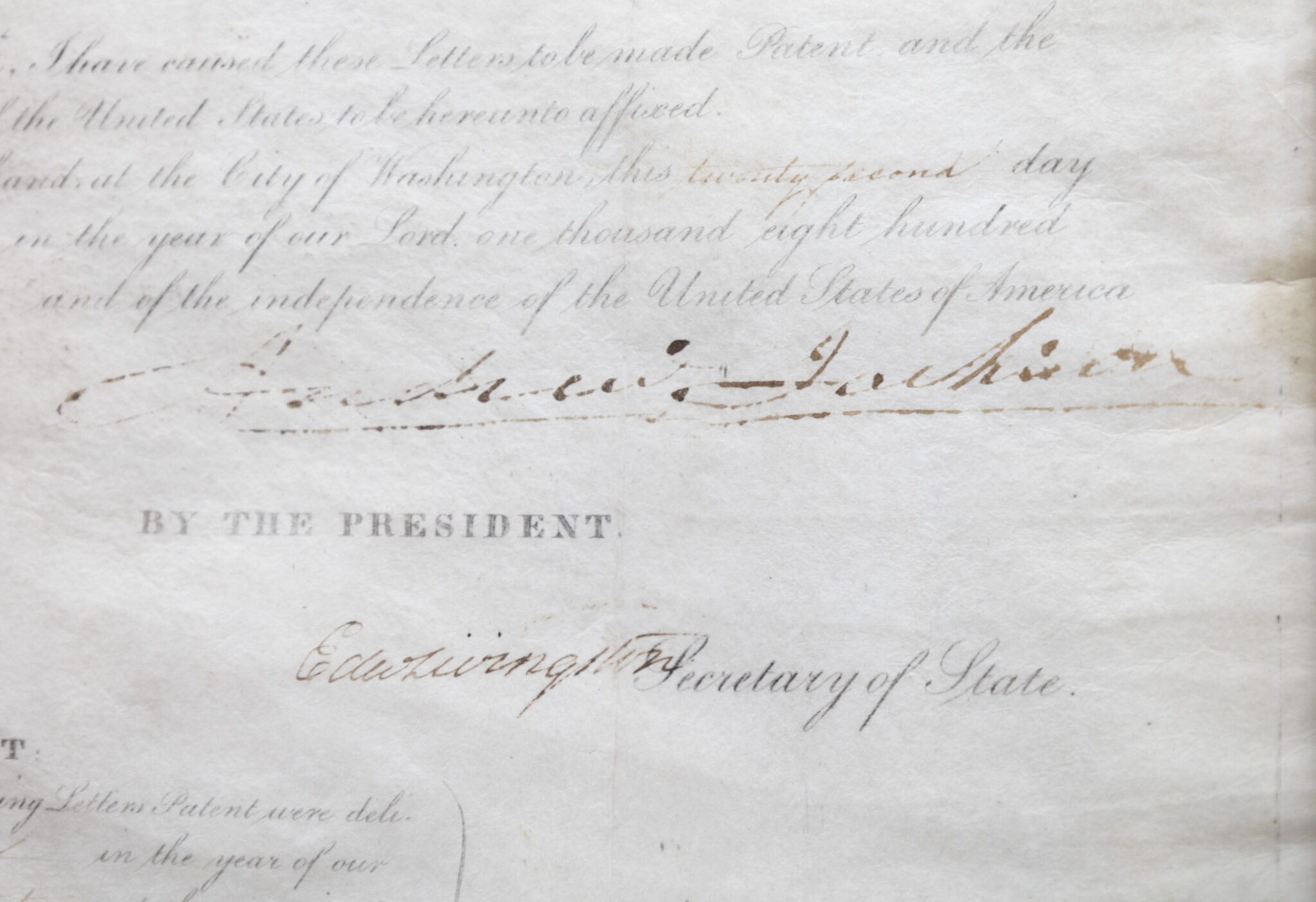 Andrew Jackson Signed United States Patent.