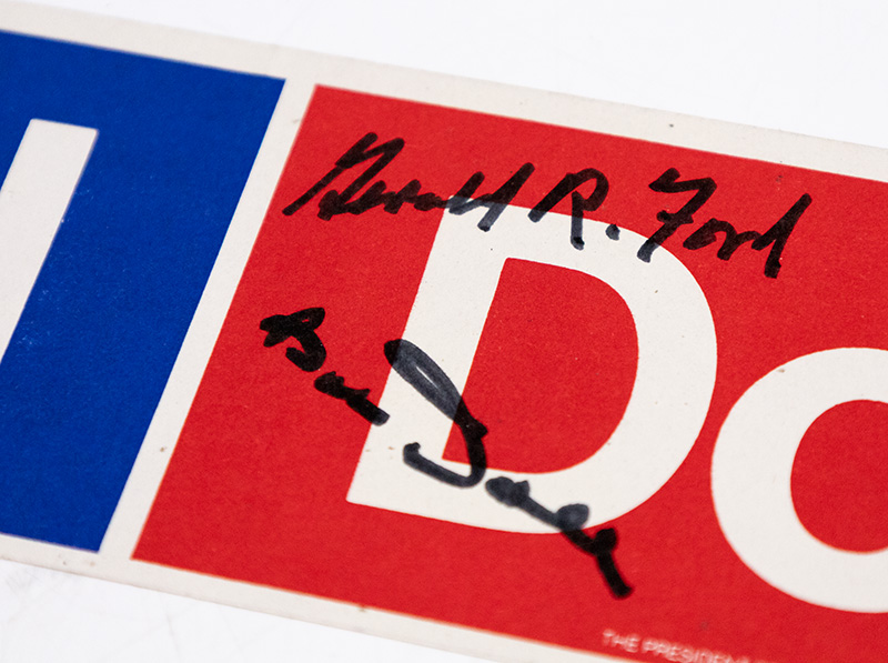 Gerald Ford and Bob Dole Signed Bumper Sticker and Campaign Pamphlet.