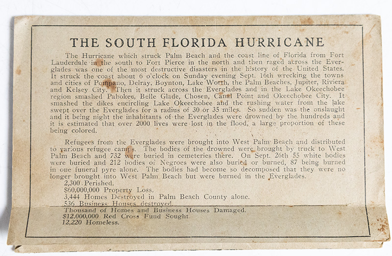 South Florida Hurricane, September 16, 1928.
